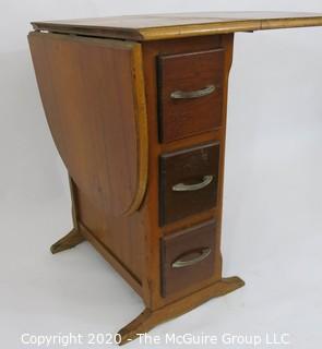 Drop Leaf Work Table or Desk with Three Drawers; center panel 12"W x 24D x 29.25"T; each wing adds 17.5" to top when extended  