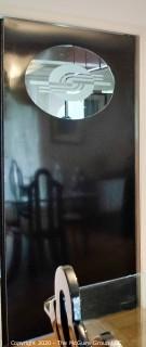 Diner Kitchen Swing Door with Round Etched Glass Panel; reverse side is black laminate; 29 3/4" x 79 3/4"T. Reproduction. 