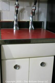 (2) Art Deco Vintage Chrome Goose Neck Soda Fountain Spigots and Metal Cabinet; 24"W x 25D x 36"T. 