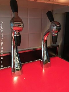 (2) Art Deco Vintage Chrome Goose Neck Soda Fountain Spigots and Metal Cabinet; 24"W x 25D x 36"T. 