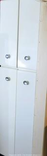 Vintage Tall Double Door Metal White Enamel Painted Kitchen Cabinets. 74T x 22D x 25W