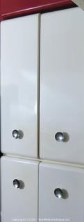 Vintage Tall Double Door Metal White Enamel Painted Kitchen Cabinets. 74T x 22D x 25W