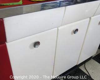 Vintage Single Drawer over Double Door Metal White Enamel Painted Kitchen Cabinets. Part of Kitchen Cabinet Set. 30W x 22D x 35"T