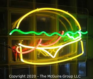 "Hamburger" Neon Light Art by Artist Martha "Marty" King. 31" x 19". Art. Vintage.