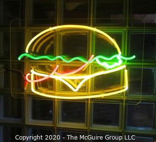 "Hamburger" Neon Light Art by Artist Martha "Marty" King. 31" x 19". Art. Vintage.