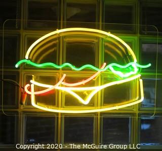 "Hamburger" Neon Light Art by Artist Martha "Marty" King. 31" x 19". Art. Vintage.