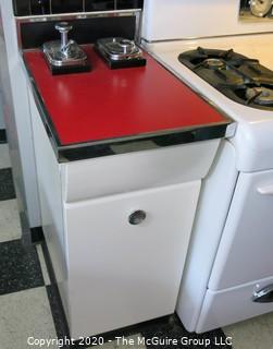 Pair of Vintage Chrome Soda Fountain Dispensers Mounted in Painted Kitchen Cabinet with Red Laminate Top. 17W x 25D x 36T