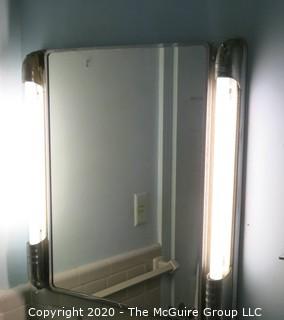 Vintage: Art Deco: Mirrored bathroom cabinet w/ fluorescent lights 23" x 24"