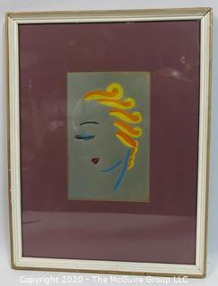 Art Deco Incised Painted Tin of Female in Profile, Framed Under Glass. Unsigned Folk Art Circa 1930. Outside Dimensions 13 16.5"; Image Size 5.5 x 8.5"
