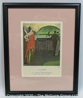 1921 Framed Art Deco Pochoir Fashion Print Andre Edouard Marty, Gazette du Bon Ton "La Voute Pnuematique". Outside Dimensions 10.5 x 13"; Image Size 6 x 8"