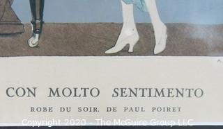 1921 Framed Art Deco Pochoir Fashion Print Andre Edouard Marty, Gazette du Bon Ton "Con Molto Sentimento". Outside Dimensions 11.5 x 13"; Image Size 6" x 7.75"