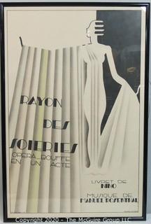 "Rayon des Soieries, Opera Bouffe en un Acte," Framed Art Deco Pochoir Lithograph Poster by Maurice Dufrene; circa 1930.  32" x 48"