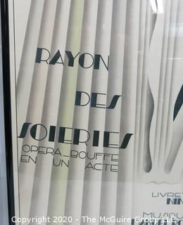 "Rayon des Soieries, Opera Bouffe en un Acte," Framed Art Deco Pochoir Lithograph Poster by Maurice Dufrene; circa 1930.  32" x 48"