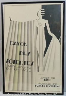 "Rayon des Soieries, Opera Bouffe en un Acte," Framed Art Deco Pochoir Lithograph Poster by Maurice Dufrene; circa 1930.  32" x 48"