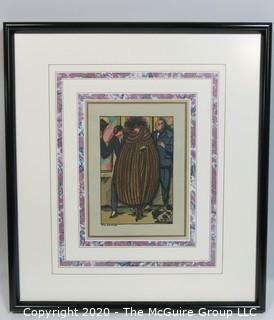 Framed Under Glass Art Deco Pochoir Signed Print; Artist Guy Arnoux.