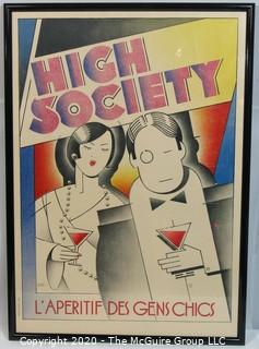 Framed Under Glass Art Deco Poster of "High Society" by Sane, 1928; 39.5" x 28"