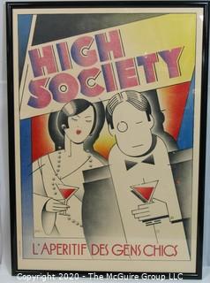 Framed Under Glass Art Deco Poster of "High Society" by Sane, 1928; 39.5" x 28"