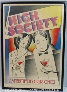 Framed Under Glass Art Deco Poster of "High Society" by Sane, 1928; 39.5" x 28"