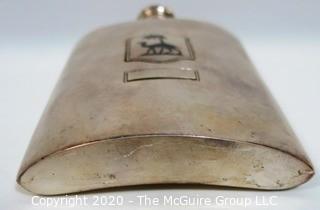 Sterling Silver Hammered Flask and Funnel, Both with Camel Decoration.  The flask measures approximately 7" long and 4 1/2" wide.  251g.