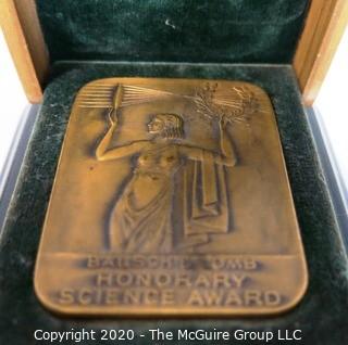 1939 Art Deco Bausch & Lomb Heavy Bronze Honorary Science Award in Presentation Case, Inscribed on back to Winner