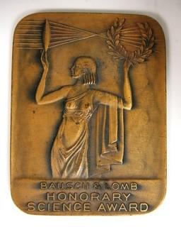 1939 Art Deco Bausch & Lomb Heavy Bronze Honorary Science Award in Presentation Case, Inscribed on back to Winner