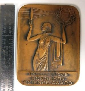 1939 Art Deco Bausch & Lomb Heavy Bronze Honorary Science Award in Presentation Case, Inscribed on back to Winner