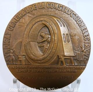 Art Deco Heavy Bronze French Medal - Syndicat Général de la Construction Electrique, Designed by Ray Pelletier; 2 20/32";   164 grams