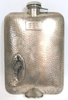 Hammered Sterling Silver 12 oz Kap Kup Flask Personalized with Initials SER and Dancer Etched in Bottom Corner. 