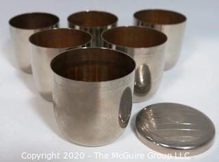 Set Of 6 Silver Plate Nesting Cups with Gold Plated Interior and Lid 