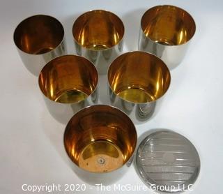 Set Of 6 Silver Plate Nesting Cups with Gold Plated Interior and Lid 