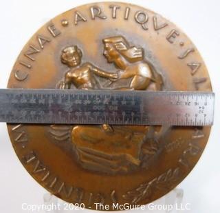 1958 Art Deco Bronze Medal for Squibb 100 Year Centennial made by Medallic Art Co NY, Designed by Sidney Waugh.  3"; 189 grams