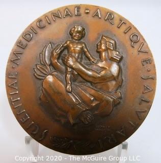 1958 Art Deco Bronze Medal for Squibb 100 Year Centennial made by Medallic Art Co NY, Designed by Sidney Waugh.  3"; 189 grams