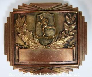 Art Deco Copper Belt Buckle with Runner and Laurel Wreath; 2" wide 