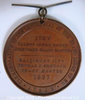 1887 Masonic Medal Commemorative of the Centennial of the Grand Lodge of Maryland, AF & AM; 1 24/32"; 48g 