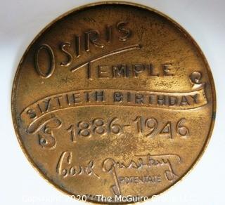 1946 Medal from the Osiris Temple 60th Birthday Wheeling, West Virginia; 1 11/32"; 16 grams