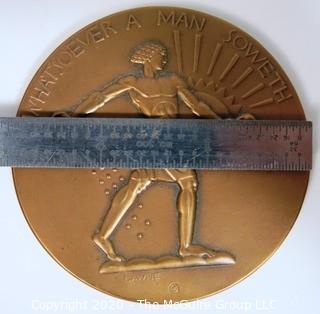 1932 Art Deco Bronze Medal - Whatever A Man Soweth, That Shall He Also Reap. Medallice Art Company, NY, Designed by Lee Lawrie; 7.5mm diameter x 2 28/32"; 185 grams. 