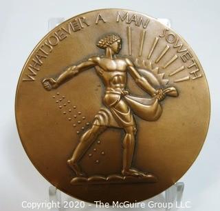 1932 Art Deco Bronze Medal - Whatever A Man Soweth, That Shall He Also Reap. Medallice Art Company, NY, Designed by Lee Lawrie; 7.5mm diameter x 2 28/32"; 185 grams. 