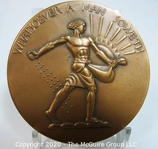 1932 Art Deco Bronze Medal - Whatever A Man Soweth, That Shall He Also Reap. Medallice Art Company, NY, Designed by Lee Lawrie; 7.5mm diameter x 2 28/32"; 185 grams. 