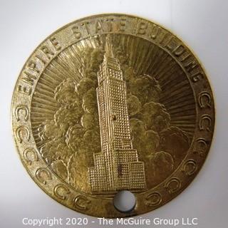 1939 Souvenir of Worlds Fair New York - Empire State Building Medal; 1 7/32"; 10 grams