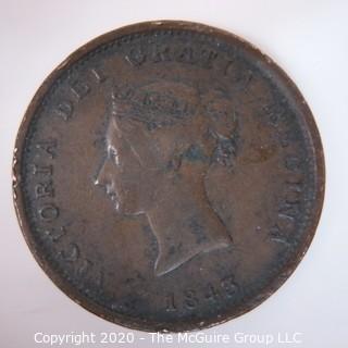 1843 New Brunswick Large One Penny Token; 3.4mm diameter 