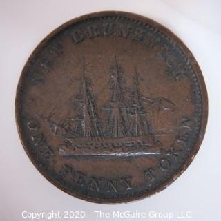 1843 New Brunswick Large One Penny Token; 3.4mm diameter 