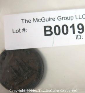 1843 New Brunswick Large One Penny Token; 3.4mm diameter 