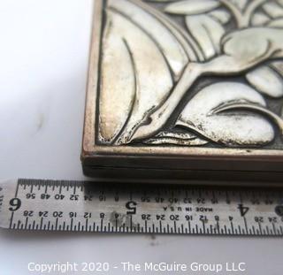 Art Deco Sterling Silver Box by Evans Featuring Repousse Gazelles and Foliage with Initials of Artist; 5 3/8" x 3 1/8"; 213g