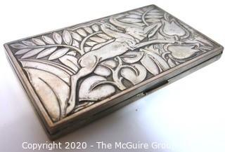 Art Deco Sterling Silver Box by Evans Featuring Repousse Gazelles and Foliage with Initials of Artist; 5 3/8" x 3 1/8"; 213g