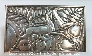 Art Deco Sterling Silver Box by Evans Featuring Repousse Gazelles and Foliage with Initials of Artist; 5 3/8" x 3 1/8"; 213g