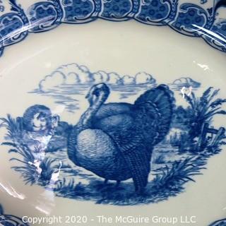 Large Fine Porcelain Blue Transferware Turkey Platter by Wedgwood of England.  Measures approximately 23" x 19".