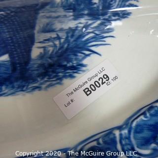 Large Fine Porcelain Blue Transferware Turkey Platter by Wedgwood of England.  Measures approximately 23" x 19".