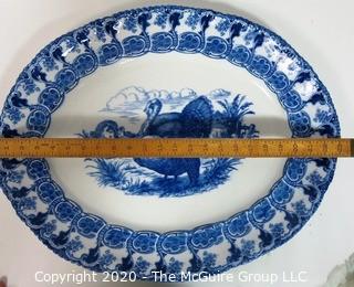 Large Fine Porcelain Blue Transferware Turkey Platter by Wedgwood of England.  Measures approximately 23" x 19".