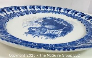 Large Fine Porcelain Blue Transferware Turkey Platter by Wedgwood of England.  Measures approximately 23" x 19".