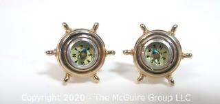 Vintage Men's Gold Tone Cufflinks with Ships Wheel and Compass.  In Box. 